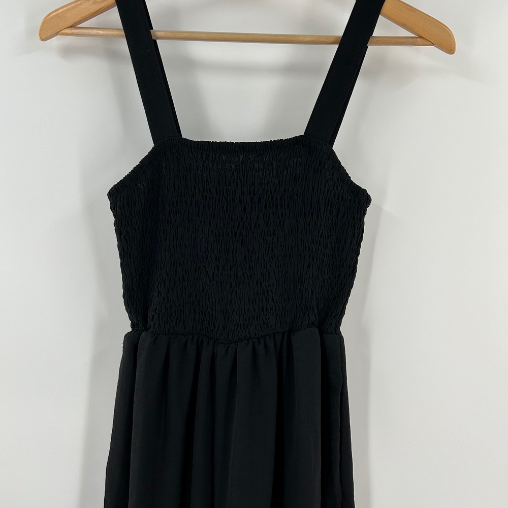 Black Smocked Wide Leg Jumpsuit Sleeveless Size S palazzo boho loungewear - Picture 2 of 9